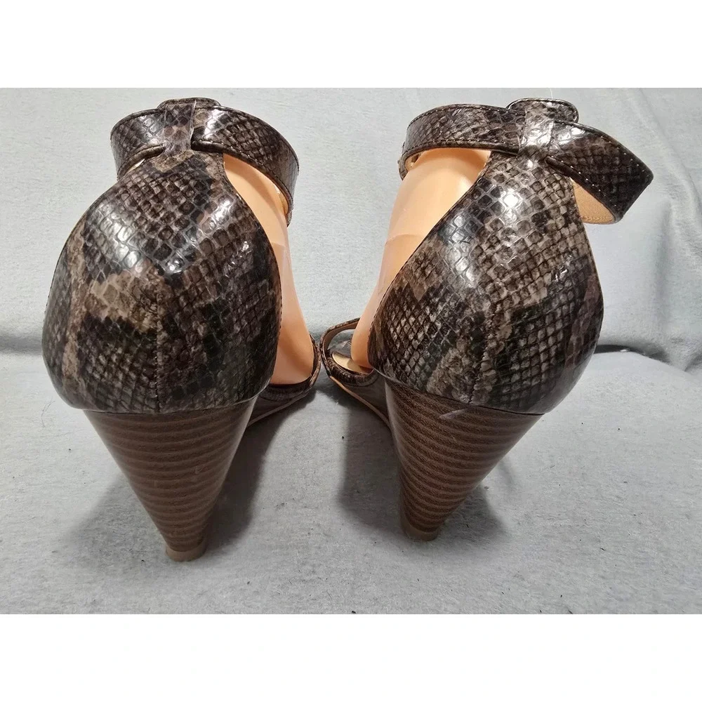 Loft Womens Snakeskin Print Wedge Heel Sandals Ankle Strap Brown Size 10